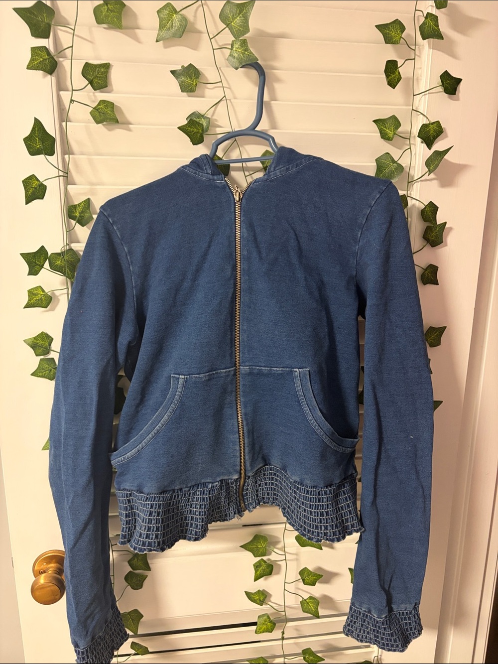 SOLOW Blue Zip-Up Hooded Jean Jacket